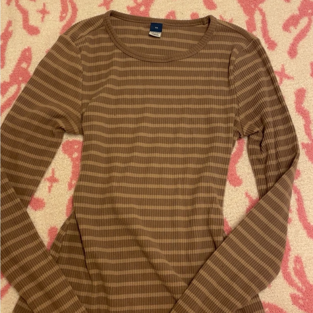 Brown Striped Long Sleeve Top
